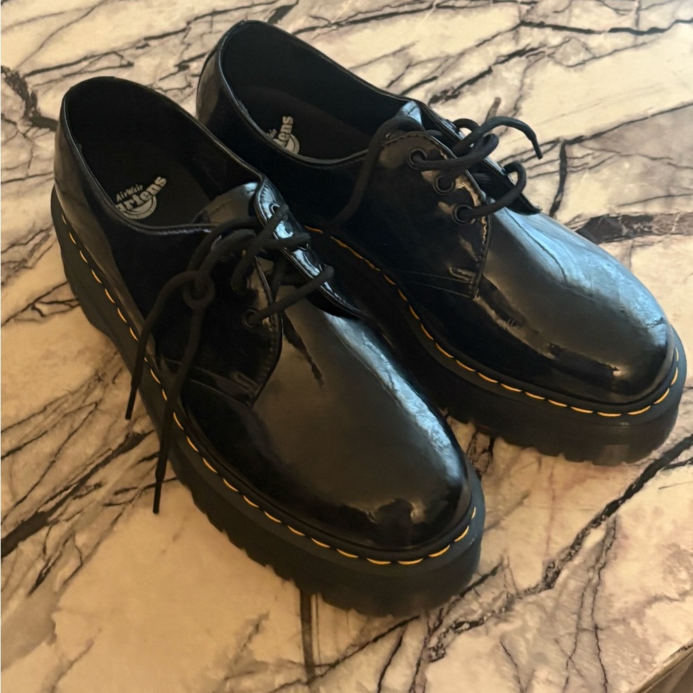 Dr. Martens Black Patent Leather Platform Oxford Shoes